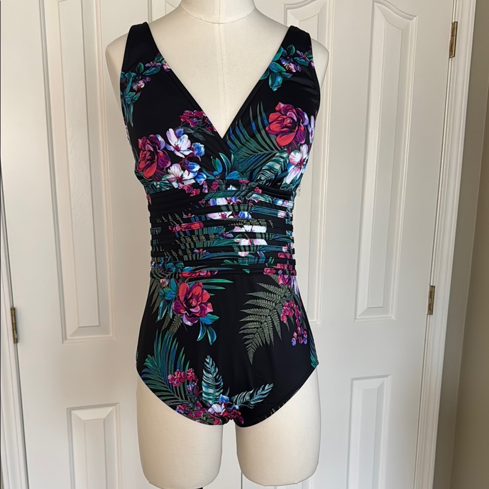 Aqua Green~ Women's Floral Full Coverage One Piece Swimsuit Tummy Control UPF 50